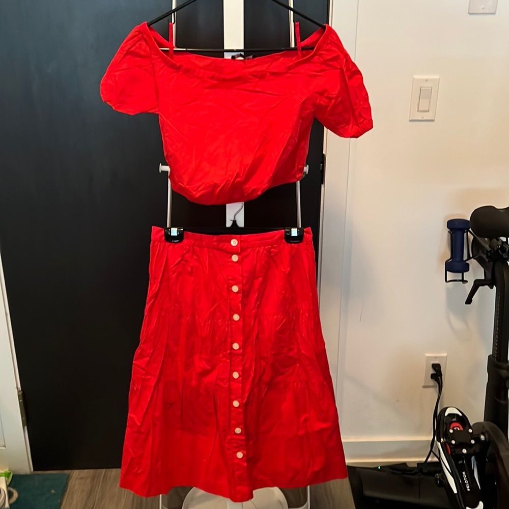 Madewell red crop top and midi skirt set - small